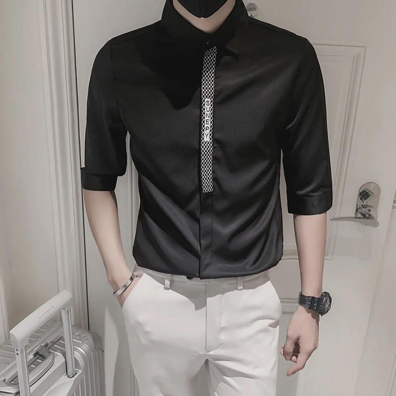 

2022 Summer Men's Shirt 3/4 Sleeve Streetwear Casual Shirt Business Social Party Tuxedo Men Clothing Camisas Para Hombre