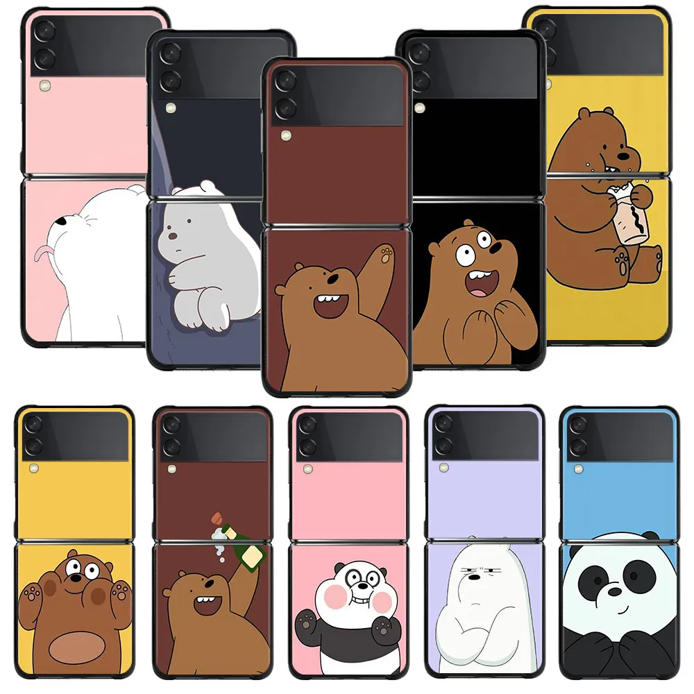 

MINISO Case for Samsung Galaxy Z Flip Flip3 Flip4 5G 4G Phone Cases PC Black Cover Easy Art We Bare Bear