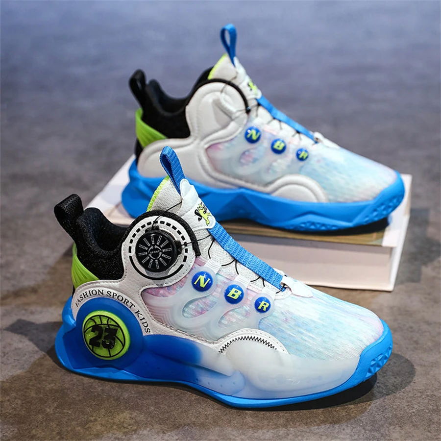 New Boys' Basketball Shoes High Quality Rotary Buckle Breathable Kids' Sneakers Non-Slip Children Jordans Trainer Sport Shoes