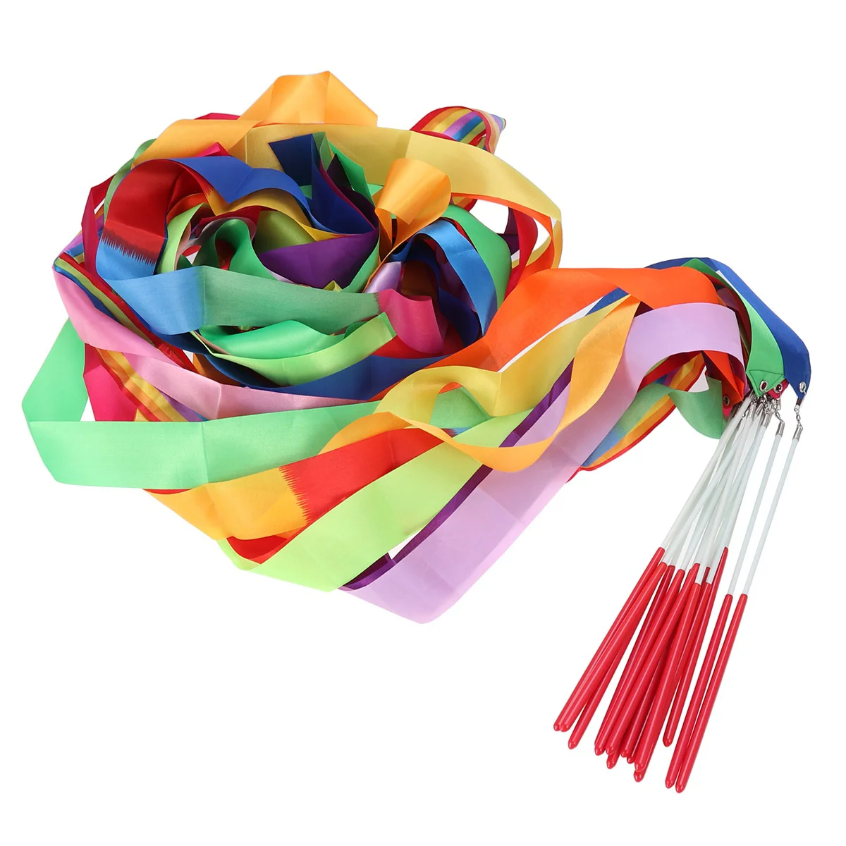 

14pcs Dance Ribbon Streamers Gymnastics Ribbon Streamers Rainbow Streamers Twirling Wands on Sticks for Artistic Dancing Talent