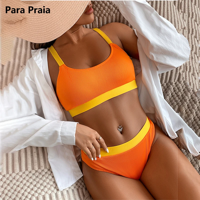 

Para Praia Matching Push Up Bikini High Wasit Swimsuit 2023 Sexy Pleated Bandeau Swimwear Women Thong Swimsuit New Bathing Suit