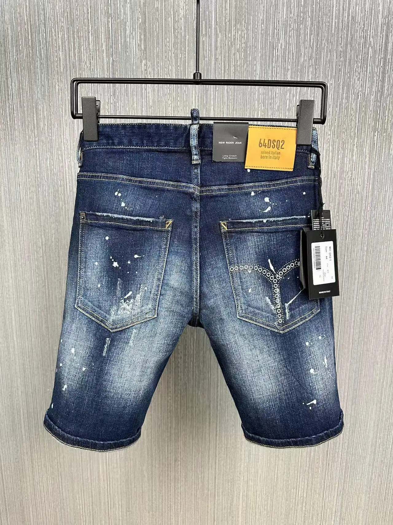 2022 Summer New Denim Shorts Men's Hole Patch Letter Speckle Print Slim Fit D2 Jeans