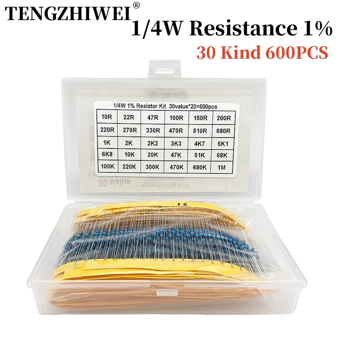 600 шт. 1/4 Вт сопротивление 1% 30 видов каждый по 10 шт./20 набор пленочных резисторов в