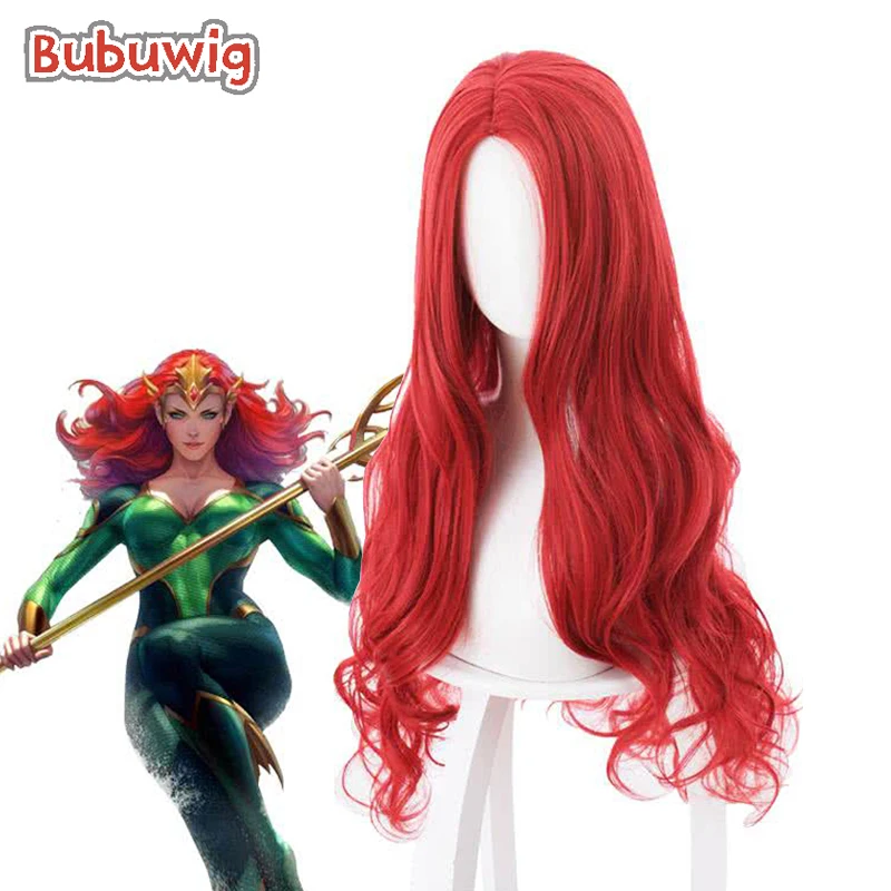 

Bubuwig Synthetic Hair Aquaman Mera Cosplay Wigs Women Halloween Wave Red 80cm Long Curly Party Lolita Wig Heat Resistant