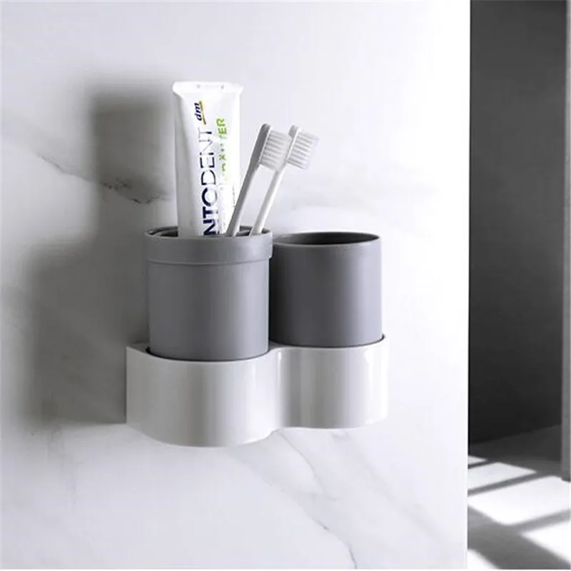 

Wall-Mounted Storage Racks Creative ToothBrush Holder With Wash Cup ToothBrush Storage Rack Organizer Stand Bathroom Supplies