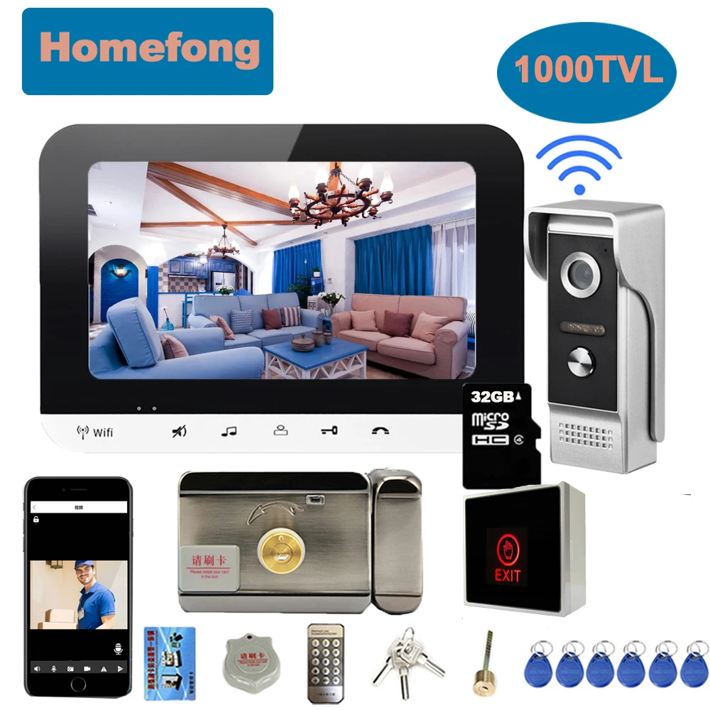 

Homefong 7 Inch Wifi Video Door Phone Wireless Video Intercom Doorbell Camera Lock Remote Mobile Control Unlock Talk Record