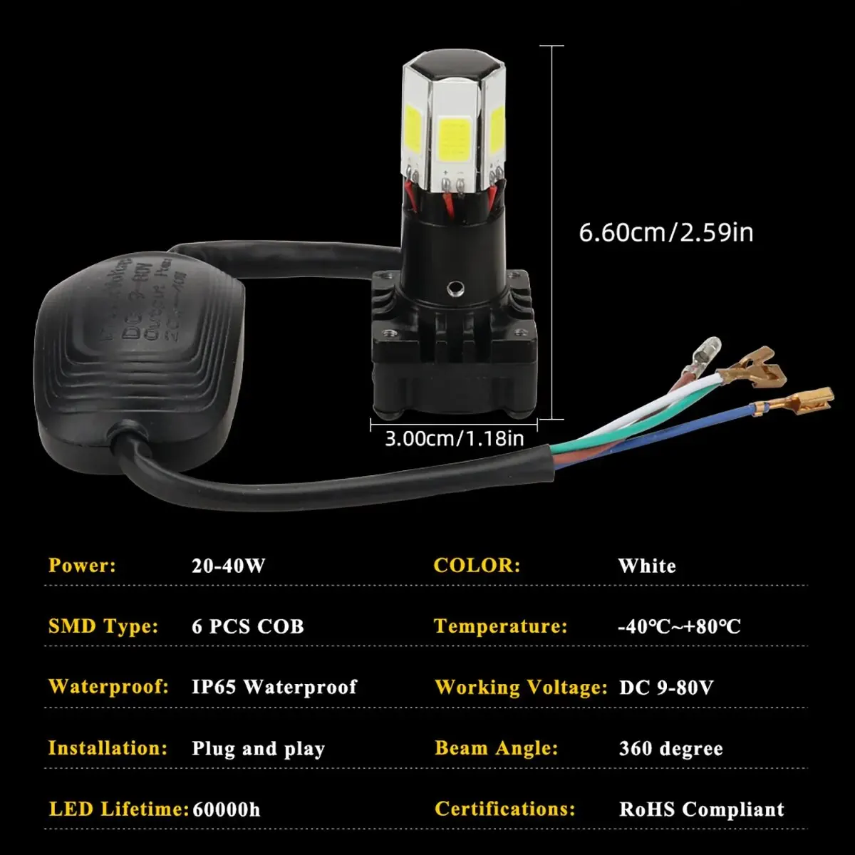 Светодиодная мотоциклетная фара H4 светодиодная лампа BA20D P15D Moto 6 COB с чипами