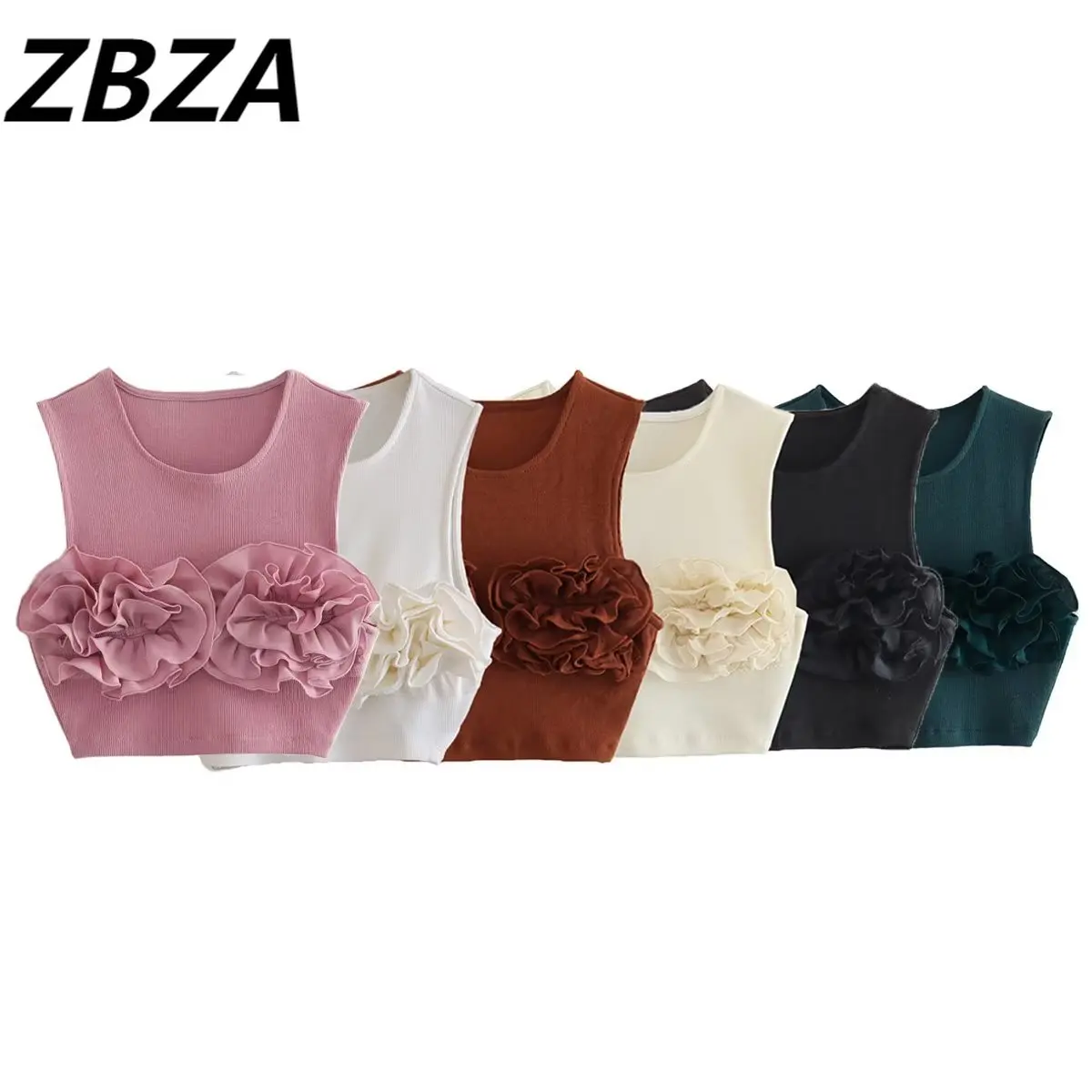 

ZBZA женский топ с круглым вырезом, многоцветный, в рубчик, с цветами, винтажный, короткий, шикарный, лето 2023
