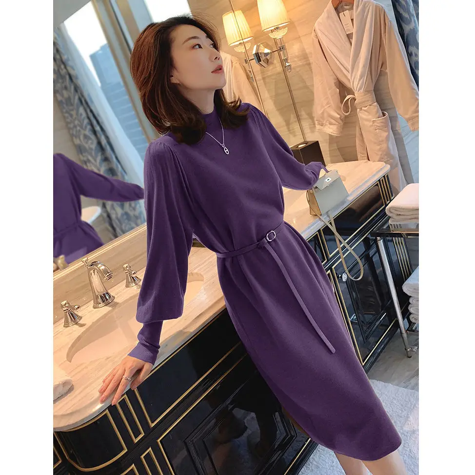 

2022 Spring Autumn Women Fashion Solid Color Sweater Dress Female Long Sleeve Knit Dresses Ladies Loose Straight Vestidos Q261