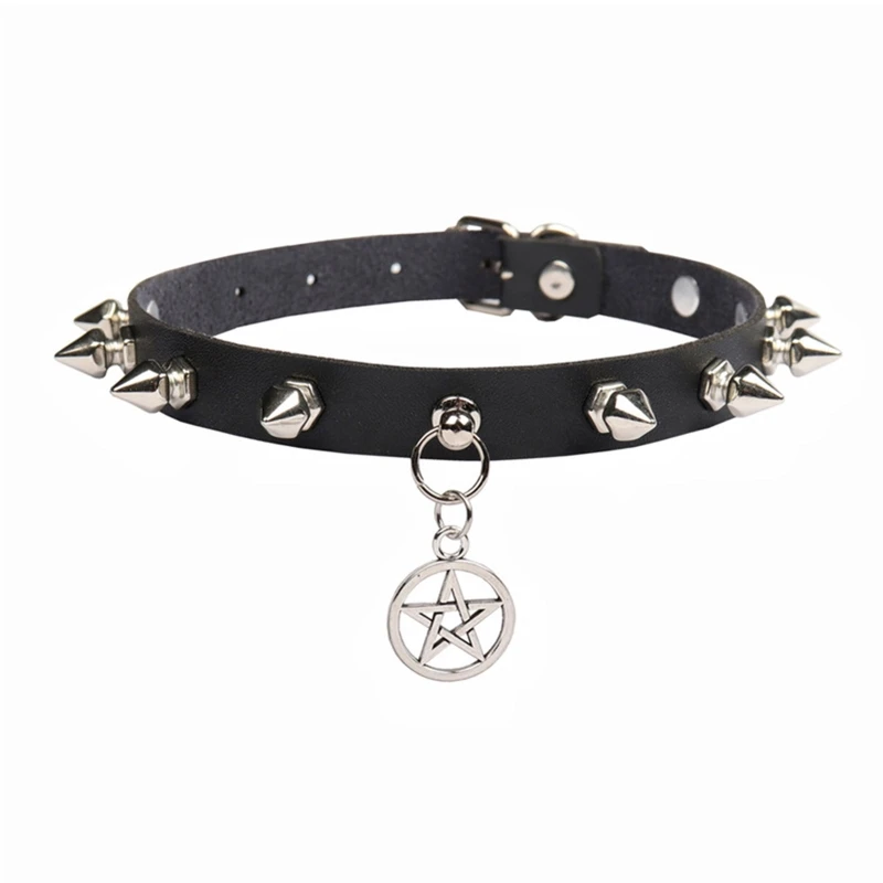 

Goth Punk Spike Rivets Choker Collar for Women Men Steampunk Pentagram Necklace
