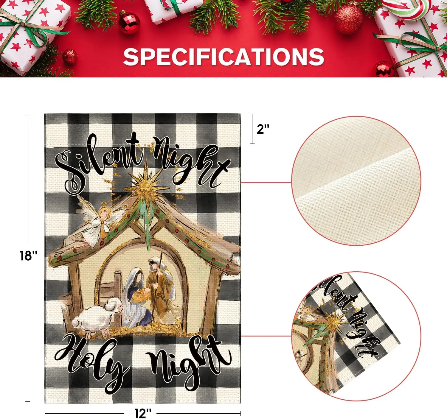 Фото AVOIN colorlife Christmas Buffalo Plaid Nativity Silent Holy Night Garden Flag 12x18 Inch Double Sided, Jesus Christian Wint SSL №3