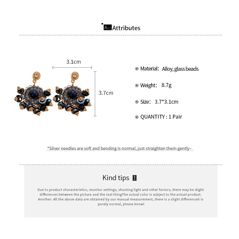 Массивные серьги Ajojewel со стеклянными кристаллами и бисером зеленые/синие
