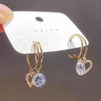 new fashion trend 925 silver needle sweet romantic zircon double circle love stud earrings womens jewelry party gift wholesale