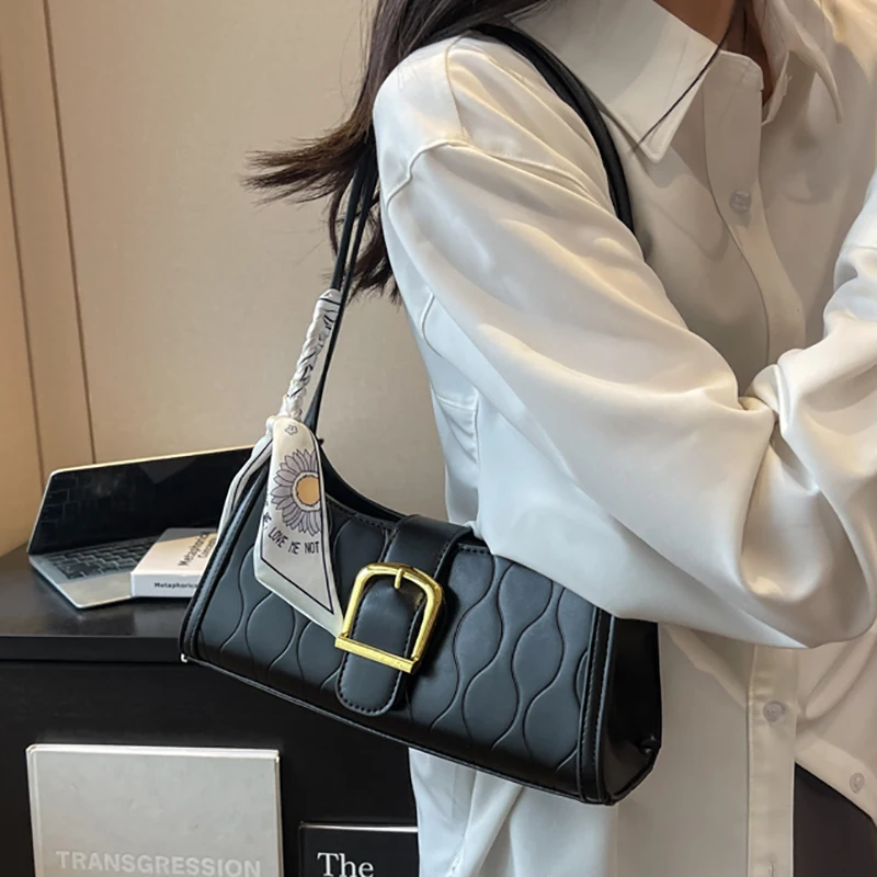 

New Fashion Shoulder Handbag Simple PU Leather Bag Solid Color Ribbons Casual Luxury Bags For Lady All Match Female Chic Sac Bag