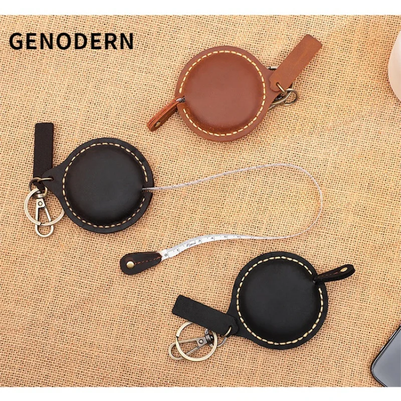 

GENODERN First Layer Cowhide Crazy Horse Leather Handmade Mini Tape Measure Clothes Measuring Leather Pendant Tape Measure Autom