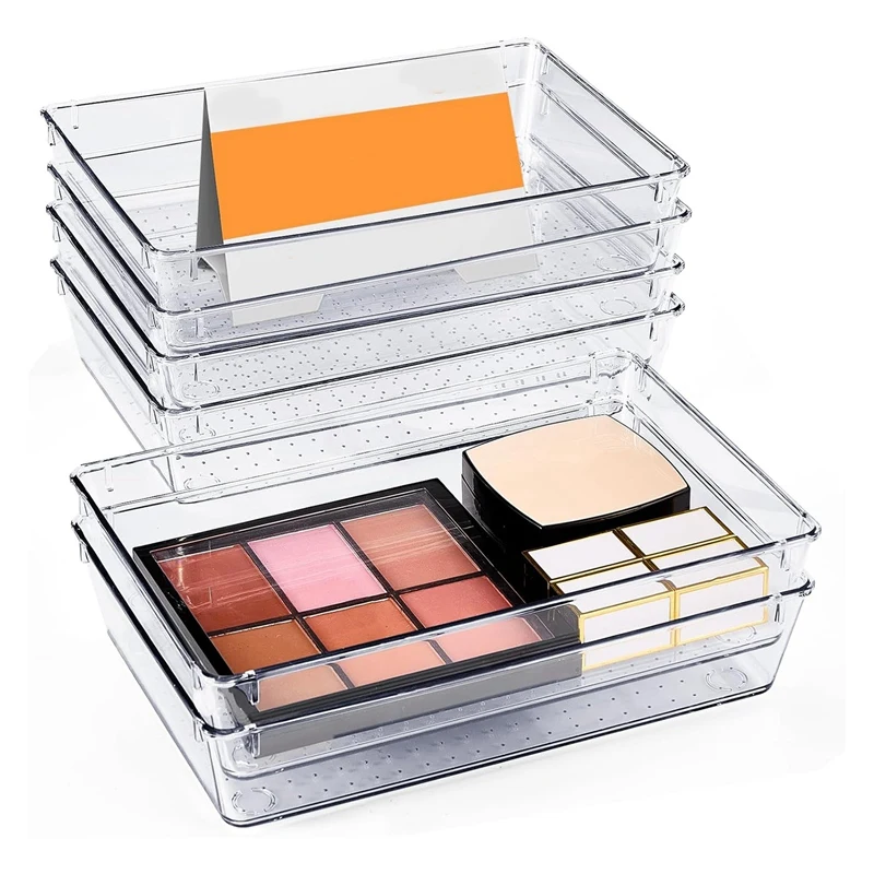 

6 PCS, 9X6x2in Vanity Organizers Clear Drawer Organizers With Silicone Pads, Non Slip