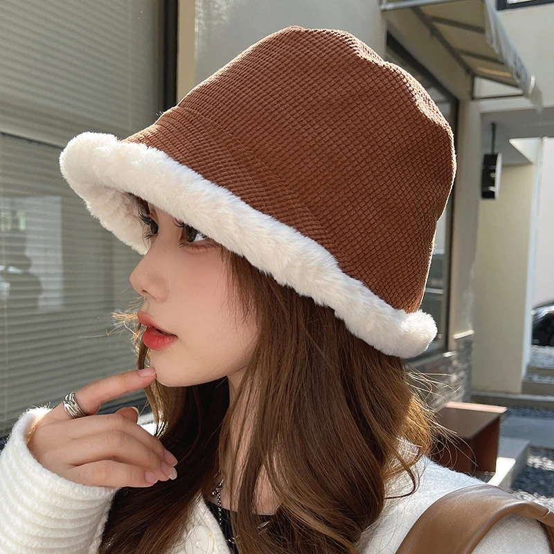 

2022 Women's Harajuku Bucket Hat Solid Color Women Men Fishing Fisherman Hats Autumn Winter Lamb Wool Outdoor Warm Panama Cap