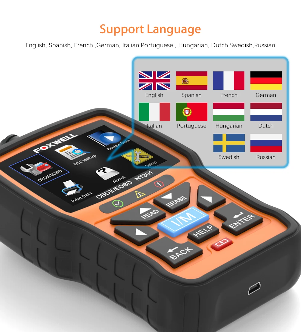 FOXWELL NT301 OBD2 сканер Проверяющий светильник двигателя считыватель кодов EOBD OBD 2