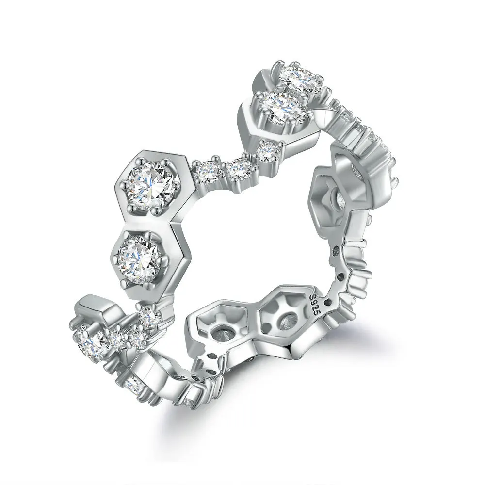 

European and American Brand Personality 925 Silver Honeycomb Ring for Female Niche Design Sense Zircon Women's Ring Wedding Ring