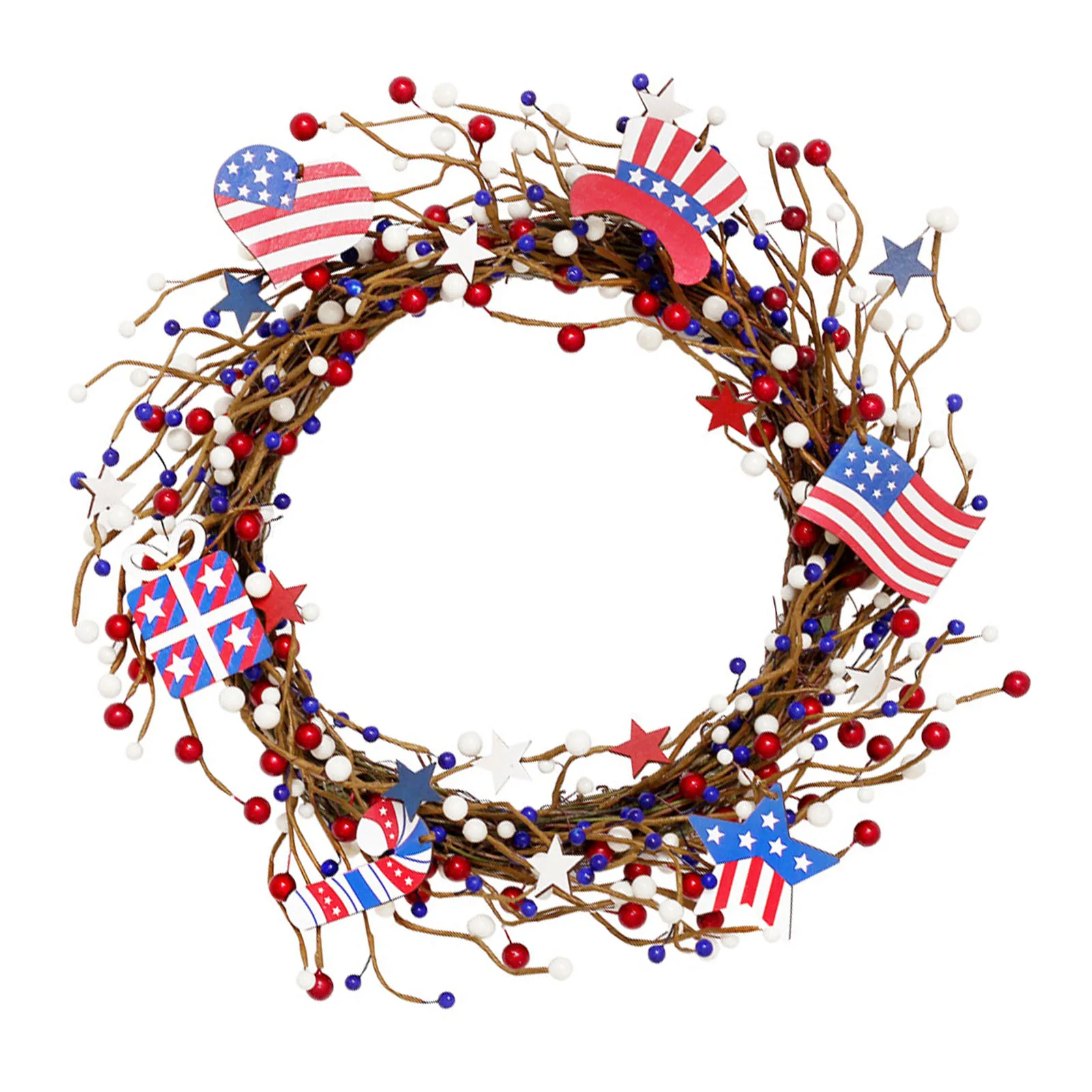 

4th Of July Wreath American Flag Wreath Patriotic Decorations Wreath Floral Twig Garland American Flag Decor For Memorial Day