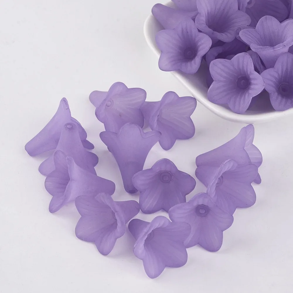 

20pc Transparent Acrylic Beads Frosted Flower Medium Purple 23x21mm Hole: 1.5mm