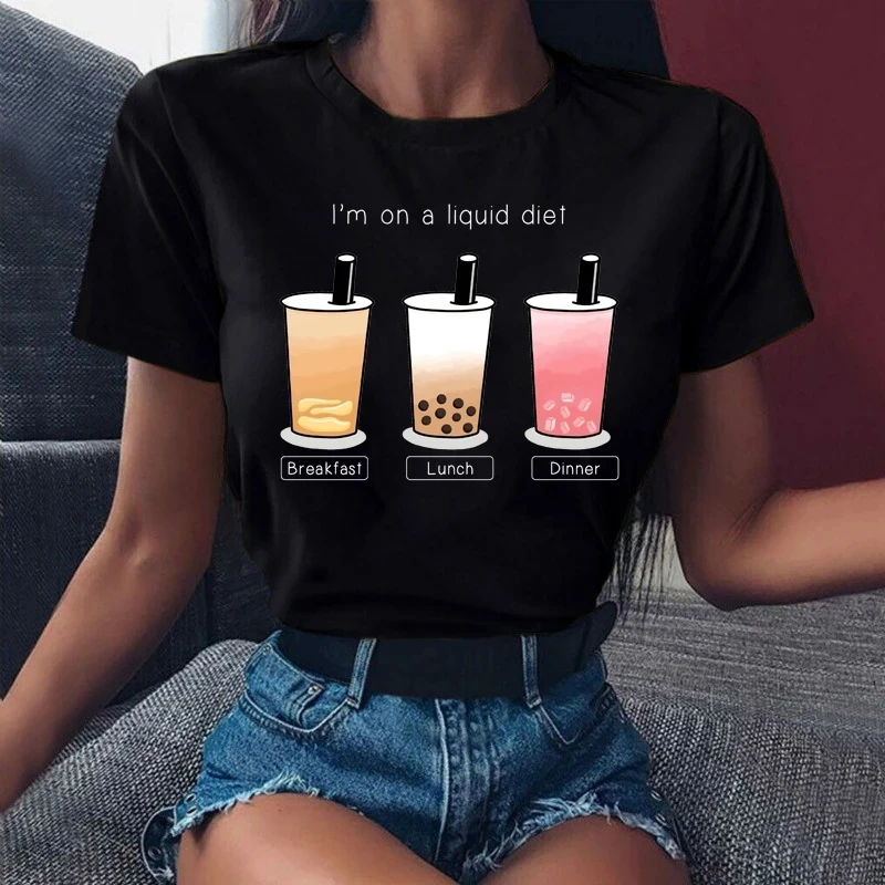 

Новая футболка Harajuku Kawaii Ulzzang с принтом молочного чая, женская мода, Милая футболка 90-х годов, летняя футболка с графическим принтом, топы, фут...