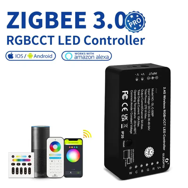 

Zigbee 3.0 Reset Button Smart LED Strip Controller RGBCCT Work With Tuya SmartThings App Alexa RF Remote Control