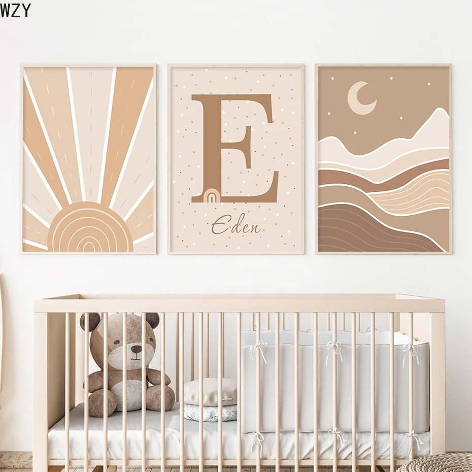 

Bohemian Sun Landscape Personalized Custom Name Posters Nursery Painting Canvas Wall Art Print Pictures Kids Bedroom Home Decor