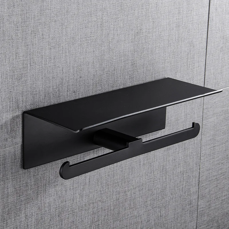 Матовый черный двойной держатель для туалетной бумаги, аксессуары для ванной комнаты, полка для полотенец, алюминиевый материал.