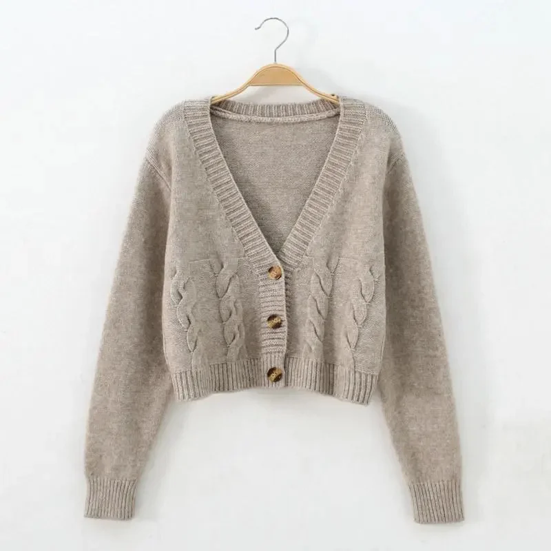 

Autumn Winter Short High Waist Solid Color Sweater Women Single-breasted Knit Cardigan Small Sweter Women Jacket New Top Femme