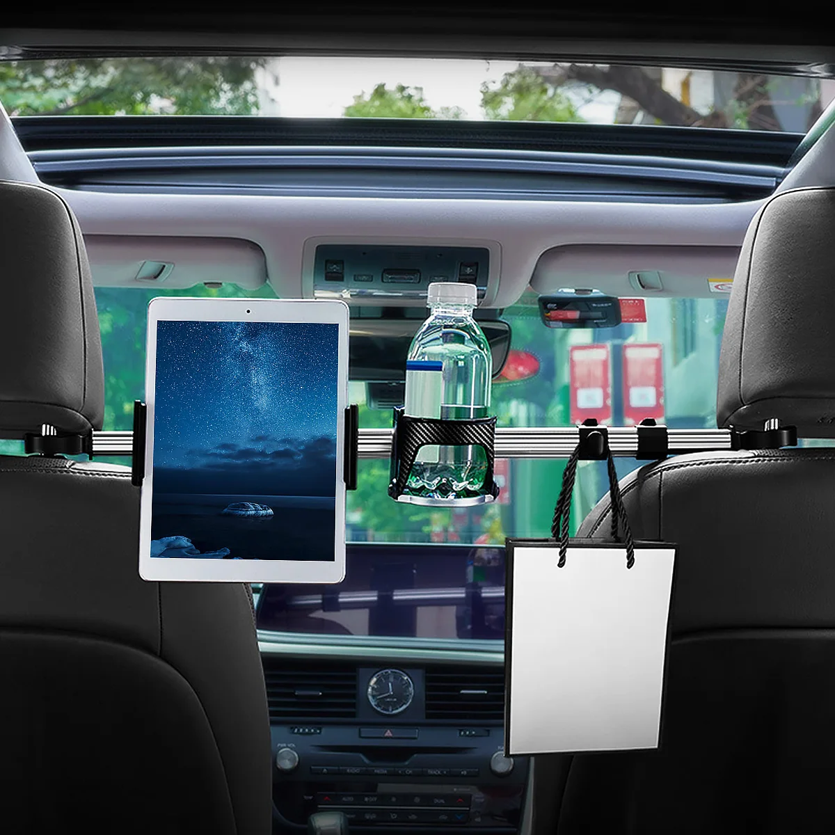

Hot Car Tablet Headrest Mount Holder 360° Adjustable Car Back Seat Tablet Stand & Cup Holder 3-In-1 Aluminum Car Tablet Cradle