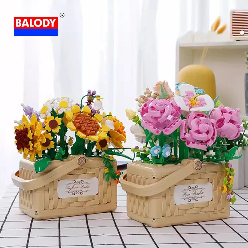 BALODY цветочная корзина серии мини-головоломка блок подсолнечник в форме розы