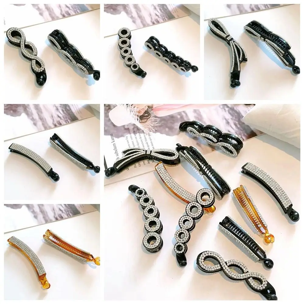 

Korean Style Rhinestone Banana Clip Fashion Ponytail Holder Headwear Bowknot Hair Clip Headdress Hair Claw Vertical Clip Girls