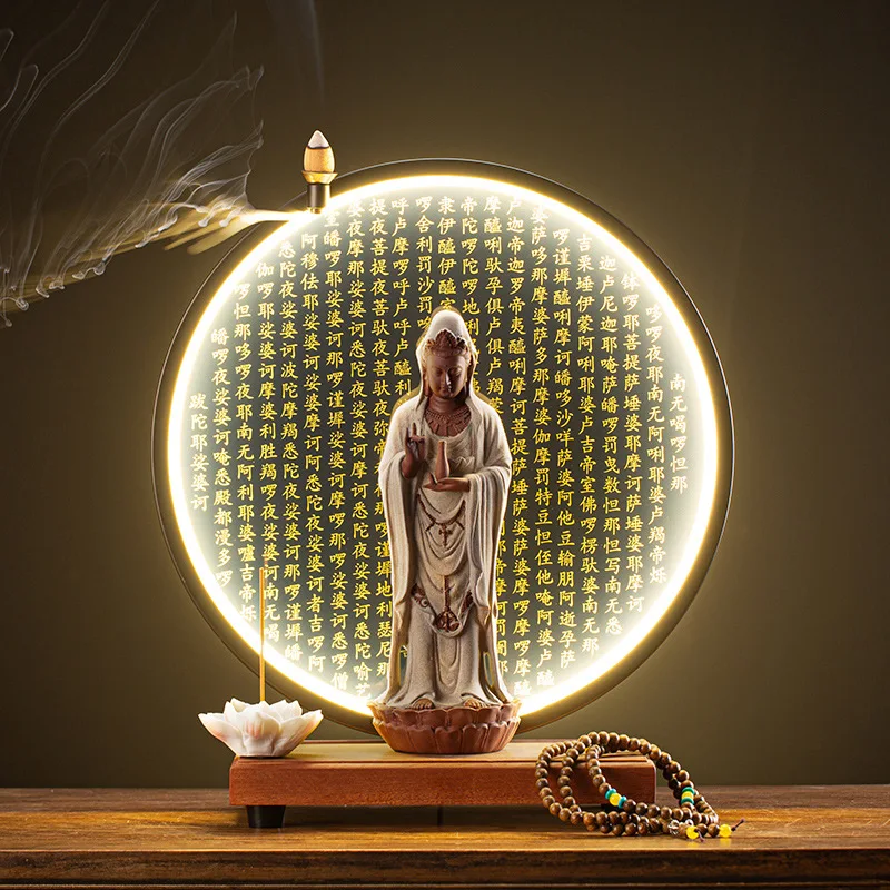 Статуя Из искусственной керамики Guanyin круглая лампа для гостиной благовония