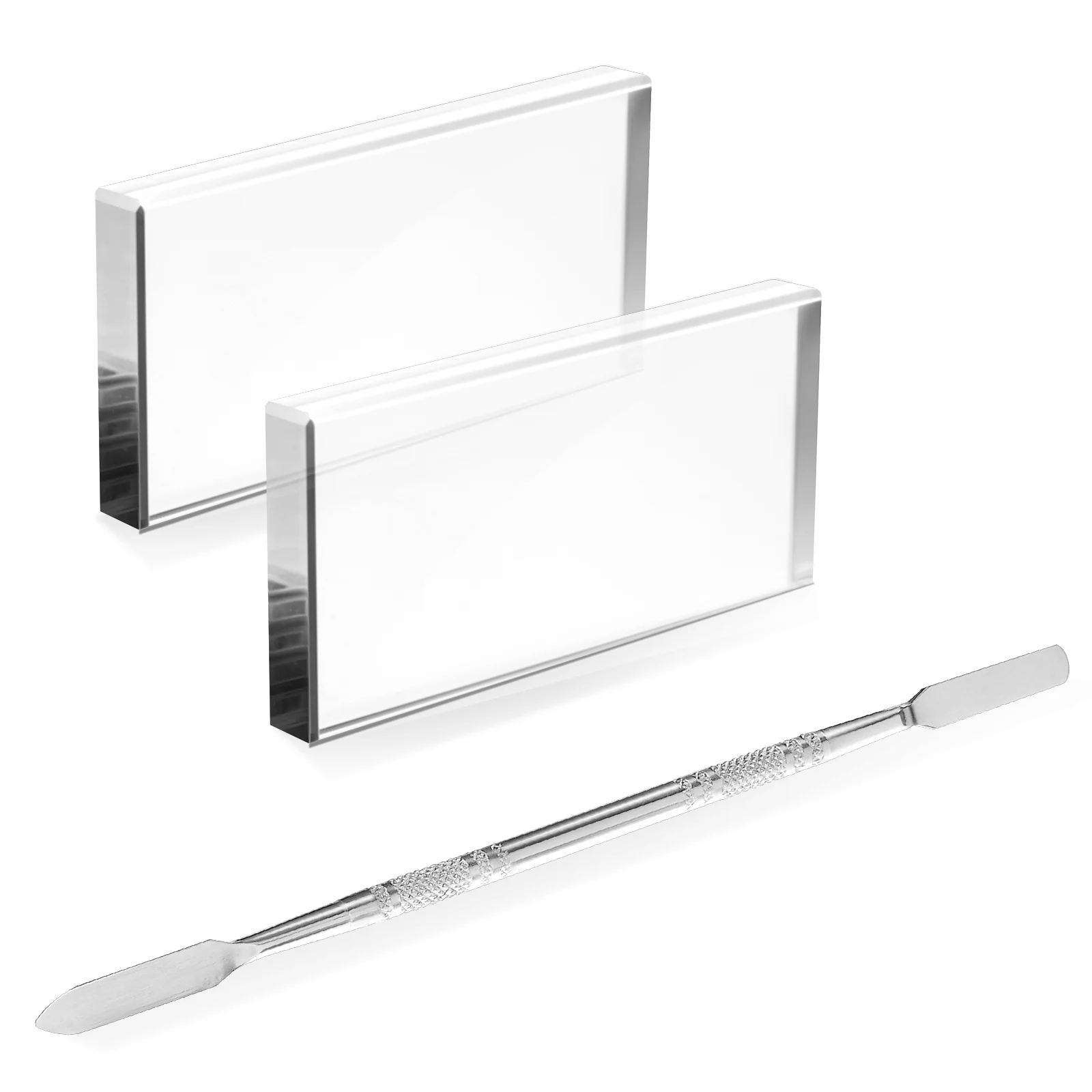 

3 Pcs Nail Painting Color Toning Gloss Boards Glass Makeup Palettes with Stainless Steel Dual Head Cuticle Pusher