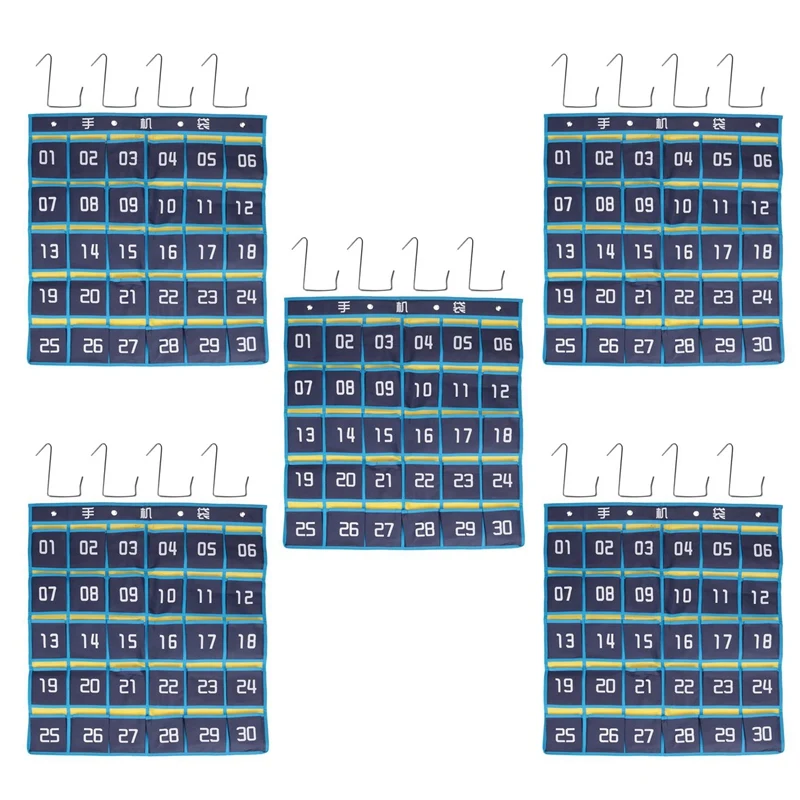 

5X 30 Numbered Pockets Chart Cell Phone Hanging Organizer Hanging Storage Bag For Calculator Mobile Phone Holders