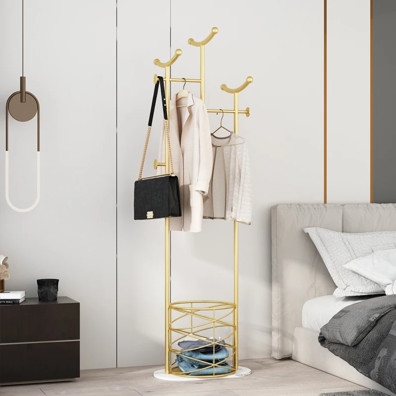 Вешалка для одежды с узкой полкой вешалка хранения Золотая Входная стойка