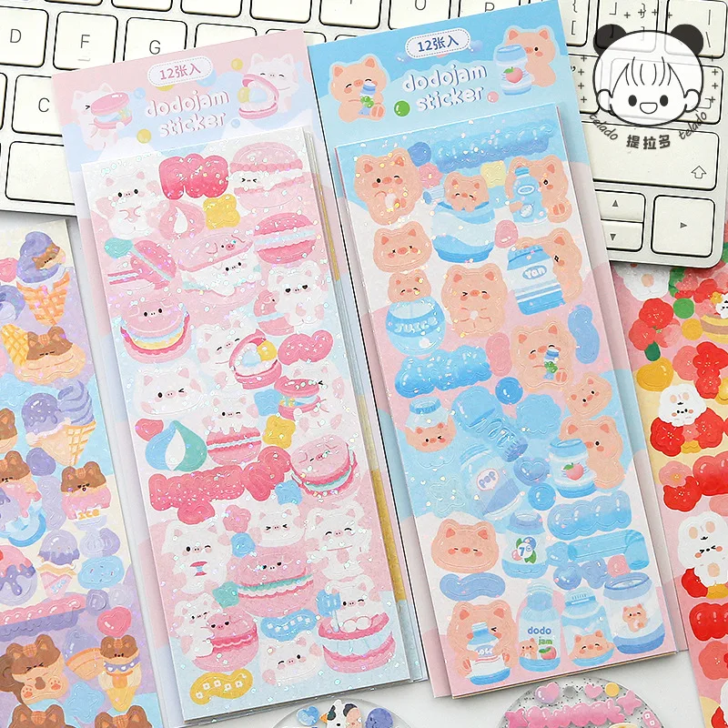 

12sheet Ins Korean Sticker Cute Cartoon Bunny Bear Sticker Kawaii Sticker for DIY Decorative Scrapbook Journal Student Supplies