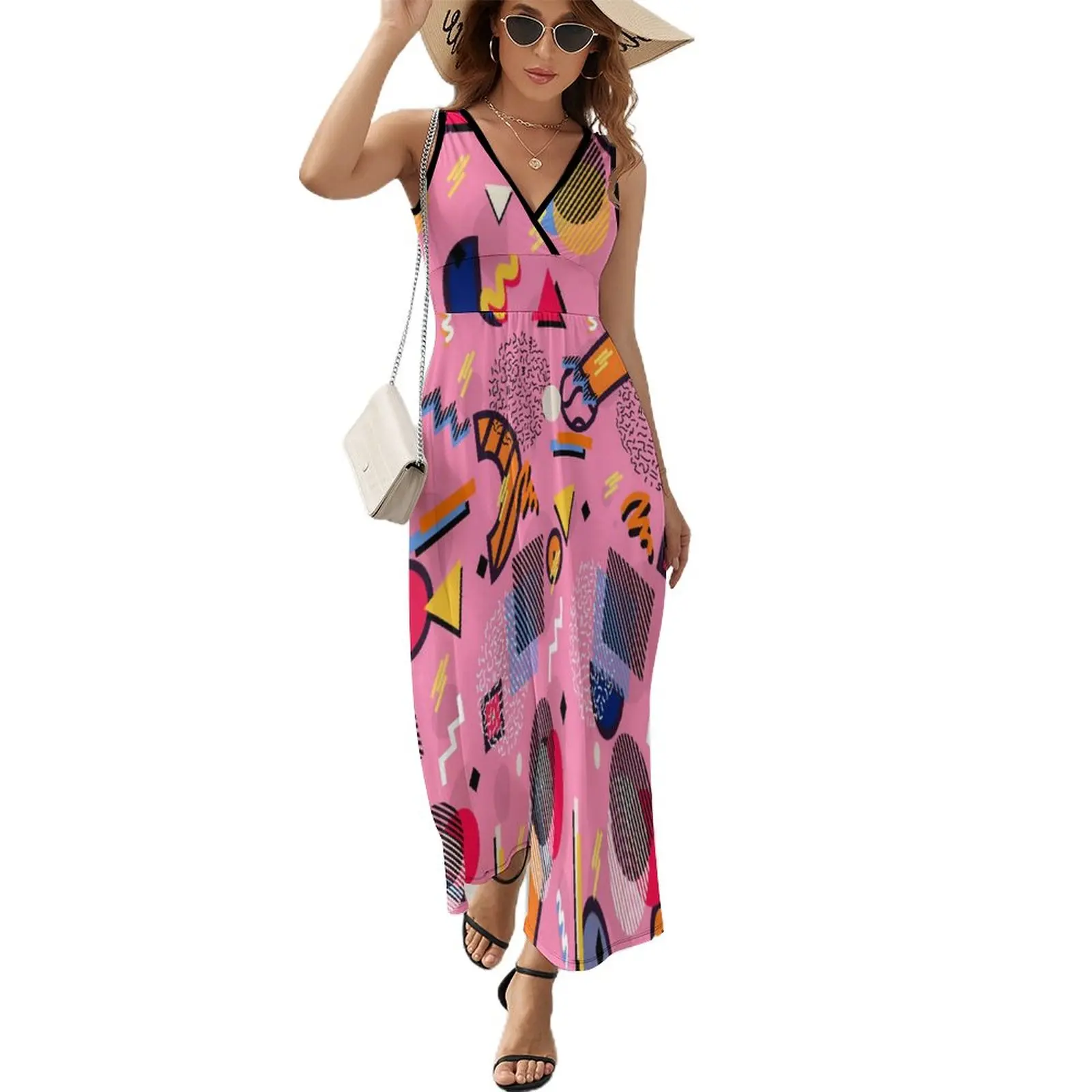 

Женское платье-макси с геометрическим рисунком, длинное пляжное платье в стиле бохо в стиле ретро 80-х и 90-х годов, одежда для улицы, подарок на день рождения