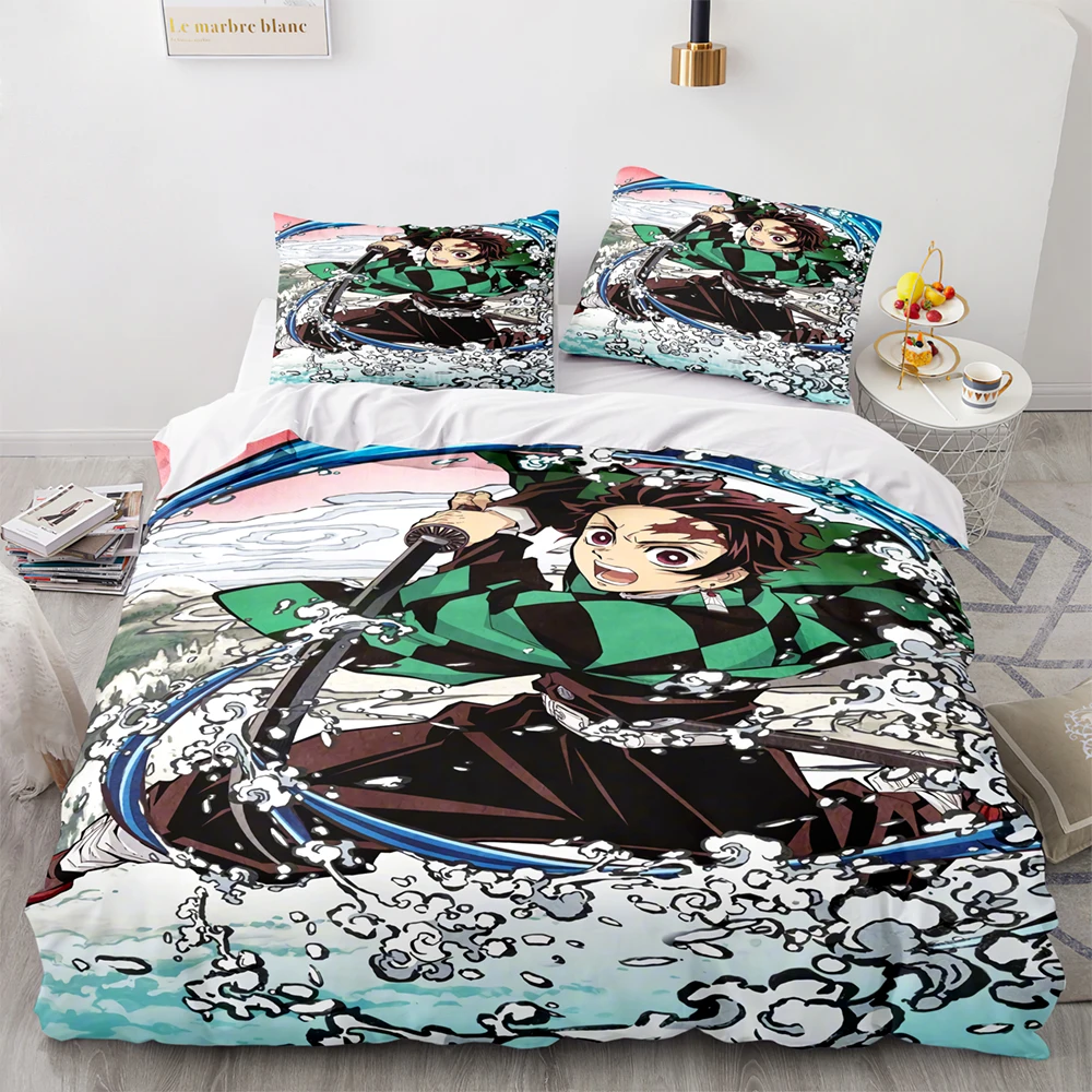 

Twin Full Queen King Size Anime Kawaii Bed Set Aldult Kid Bedroom Duvetcover Sets 3D Print 033 Demon Slayer Bedding Set Single