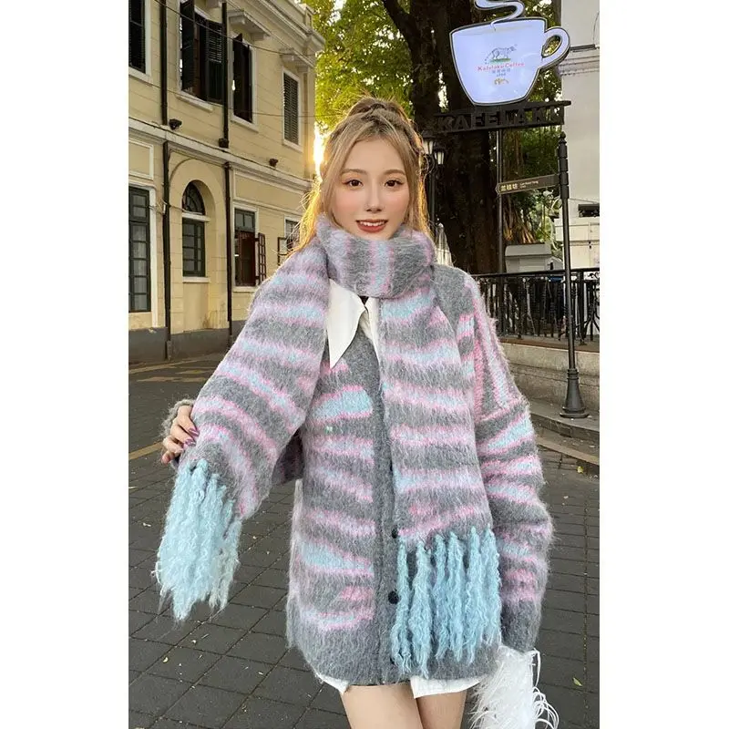 Новое поступление 2023 женские розовые свитера корейские милые кардиганы с