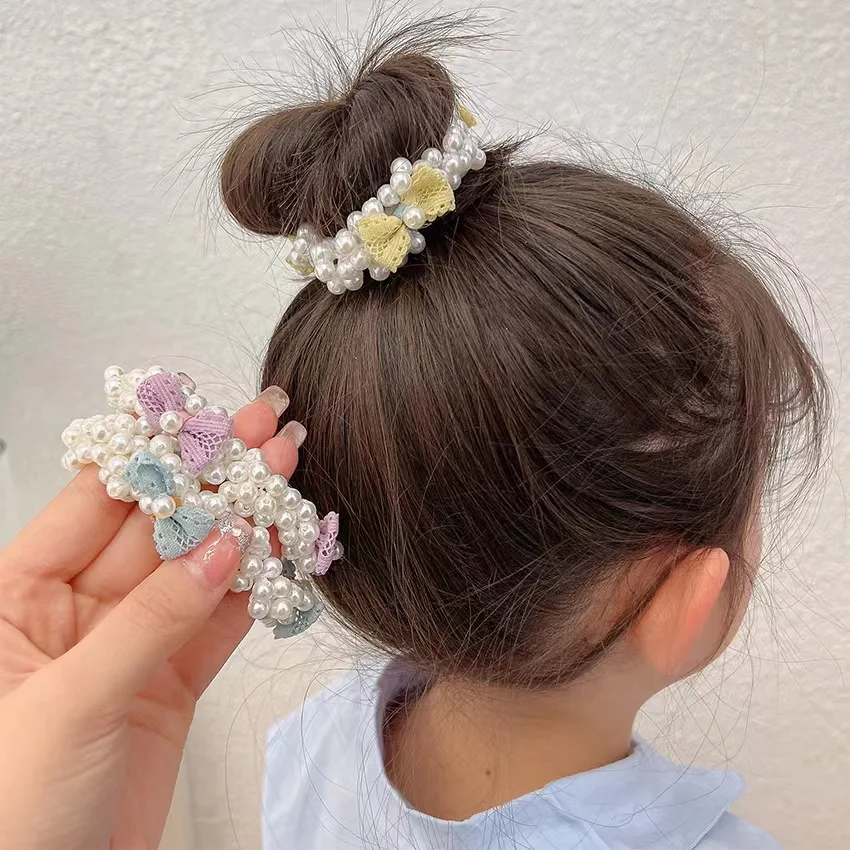 

2022 New Cute Pearls Bow Rubber Bands Elastic Hair Bands Korean Headwear Children For Girls Lovely Hair Accessories Ornaments