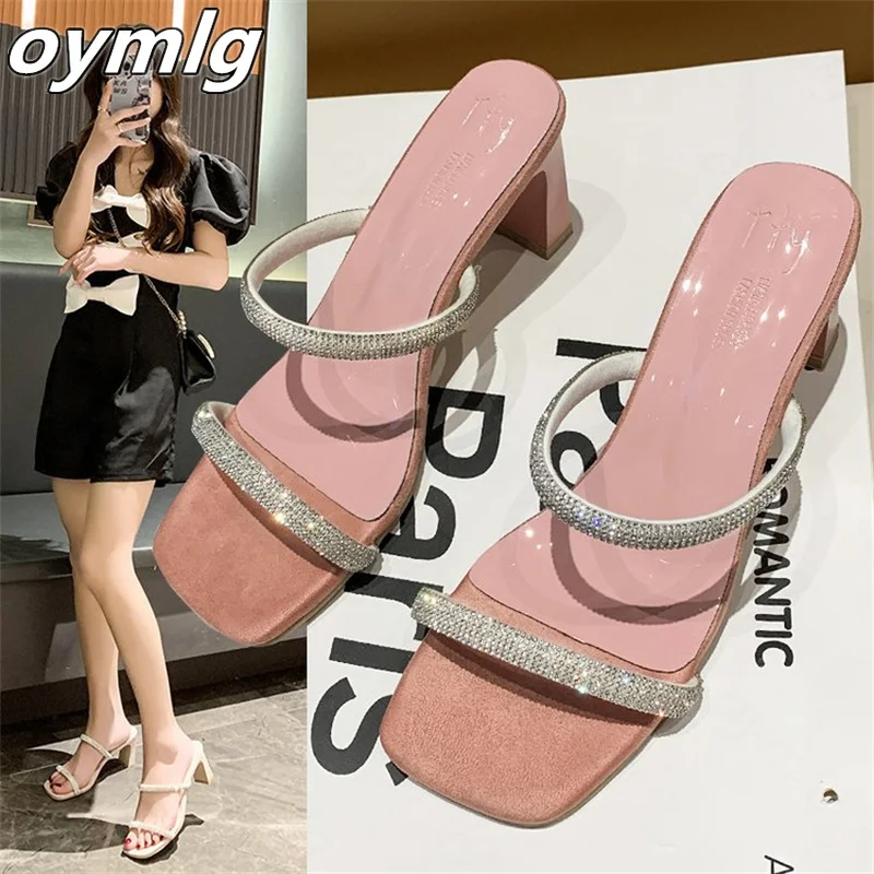 

Rhinestone sandals women's 2022 new fairy wind crystal high heels thick heels summer outer wear large size women's sandals