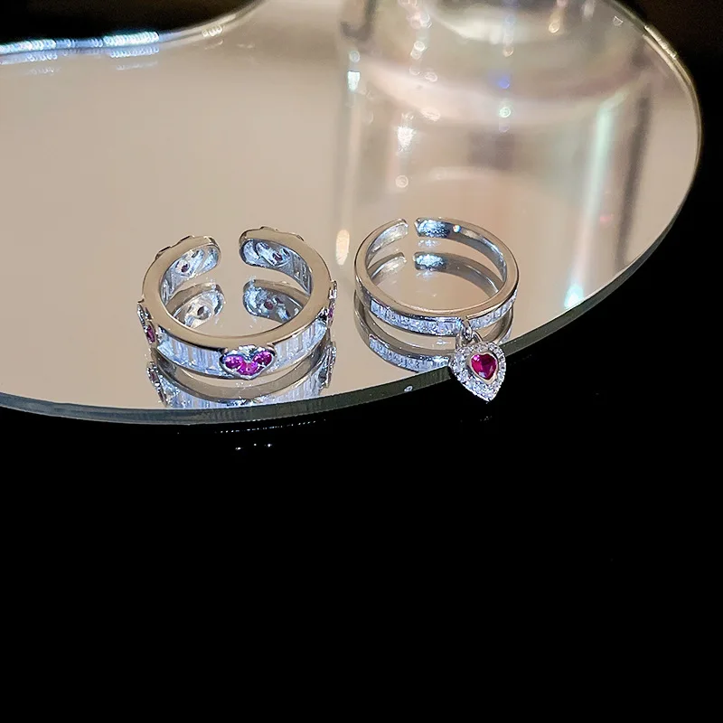 

2023 new small fresh zircon love opening ring French temperament index finger ring temperament all-match peach heart ring female