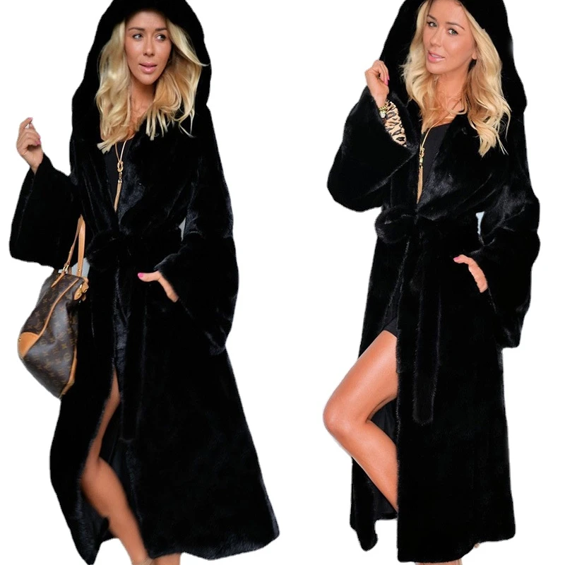 Women's Leather Fur Coat plus Size Long Skirt Coat Leather Fur Coat Women Faux Fur Coat