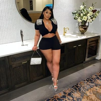 wishyear 2022 sexy 2 piece set tassel v neck crop top and shorts black club wear summer matching set outfits for women