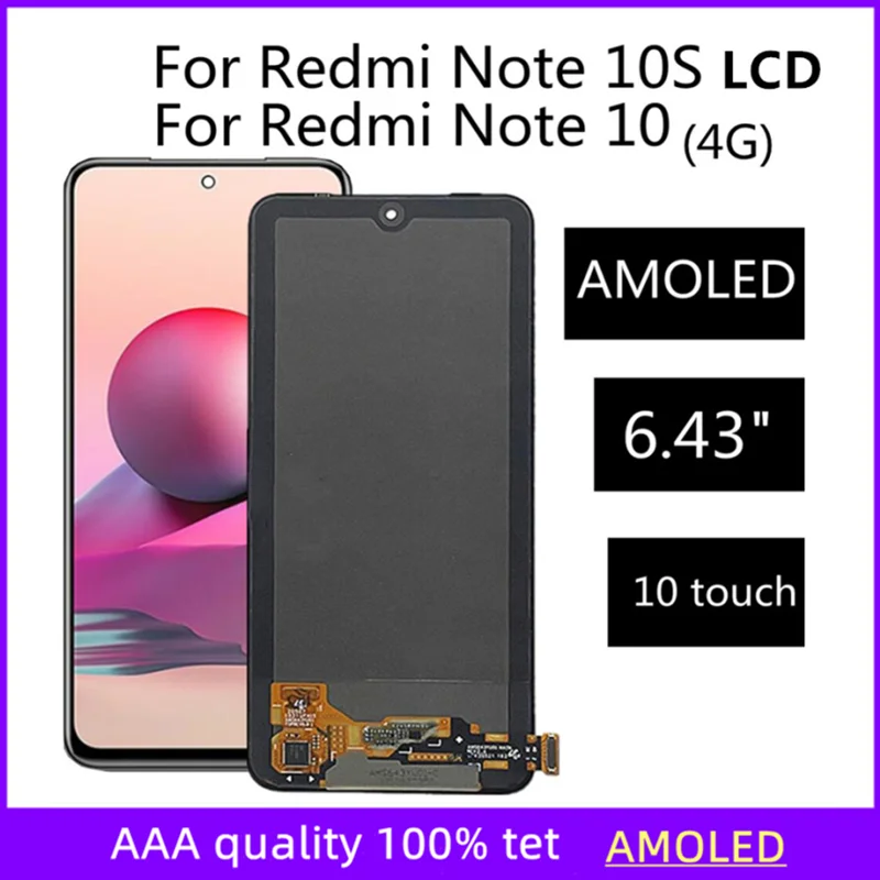 

ЖК-дисплей AMOLED для XIAOMI Redmi Note10, сменный сенсорный экран с дигитайзером для Redmi Note 10s, M2101K7AI, M2101K7AG, 4G