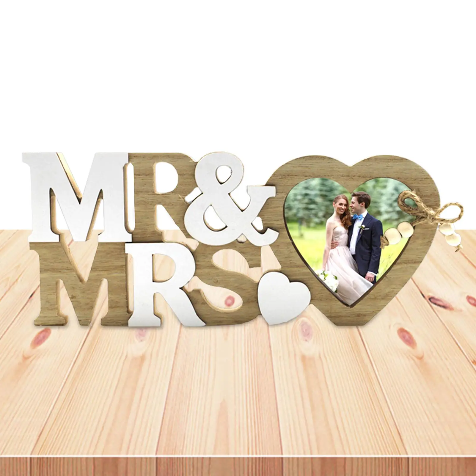 

Wedding Photo Frame Stylish Heart-shaped For Office And Home Decor Wood Picture Frame For Thanksgiving Christmas Gift For Women