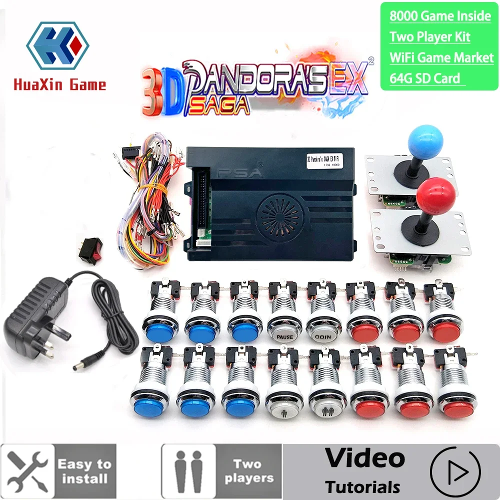 2-плеер 8000 в 1 Pandora Saga EX 3D Копия SANWA Джойстик Хромированная светодиодная кнопка DIY