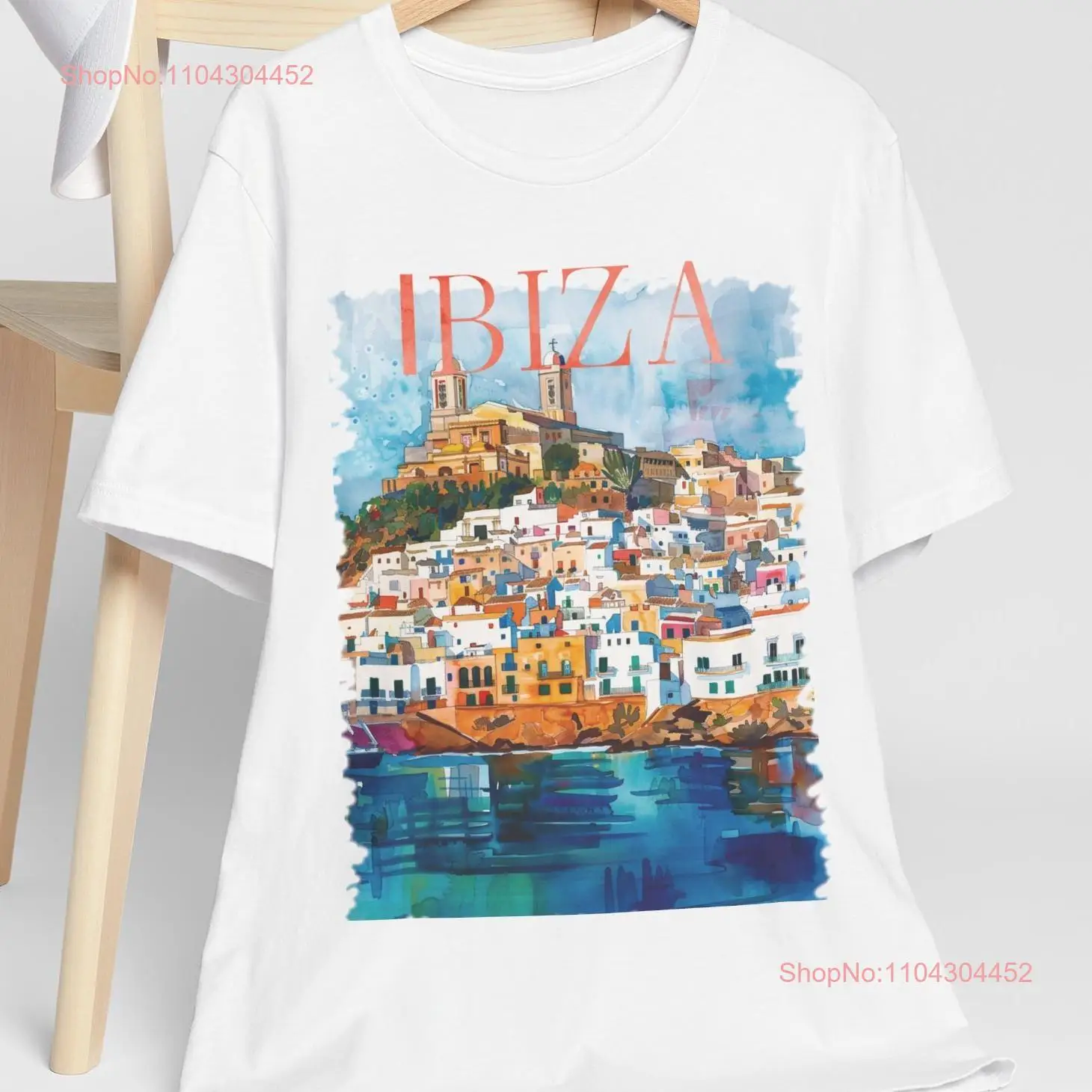 Футболка Ibiza Испания для пляжного отдыха летняя акварельная футболка с длинными